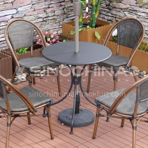 MSSM-Outdoor leisure tea table/aluminum tube+tempered glass+rattan double-sided+carbon steel cast iron foot stand